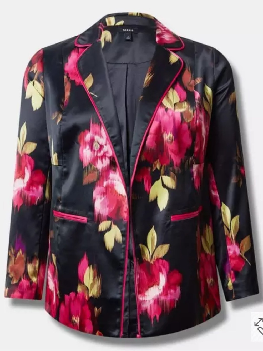 NWT Torrid Black / Pink Satin Double Breasted Relaxed Blazer  Blair Floral Sz 4